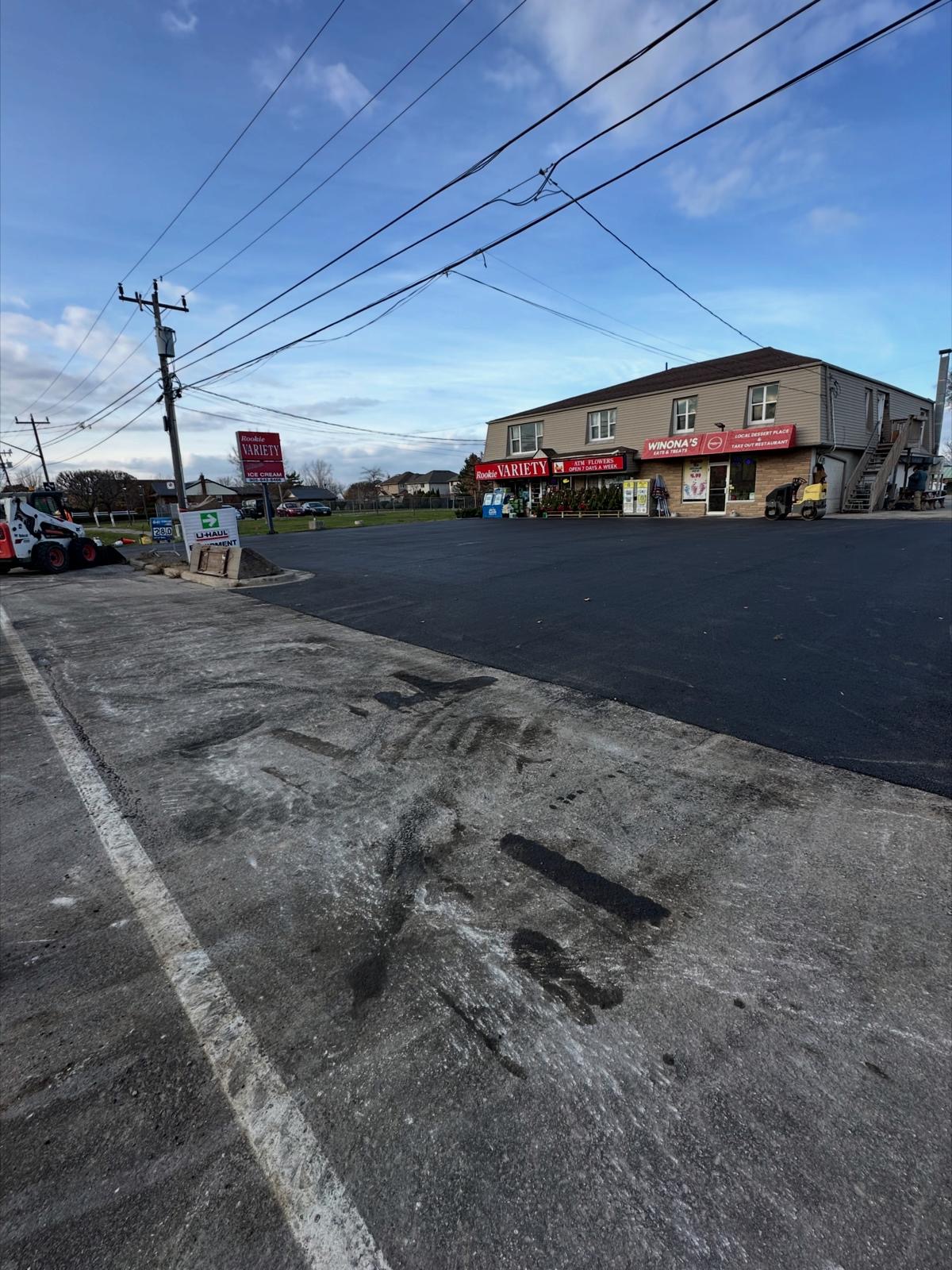 Commercial parking lot with accessibility features and professional striping